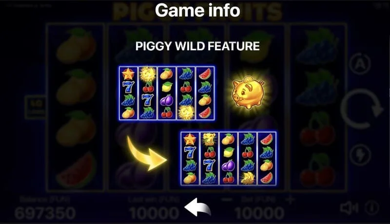 Piggy Fruits - leikjaskjár með 5x4 rist og ávaxtatáknum
